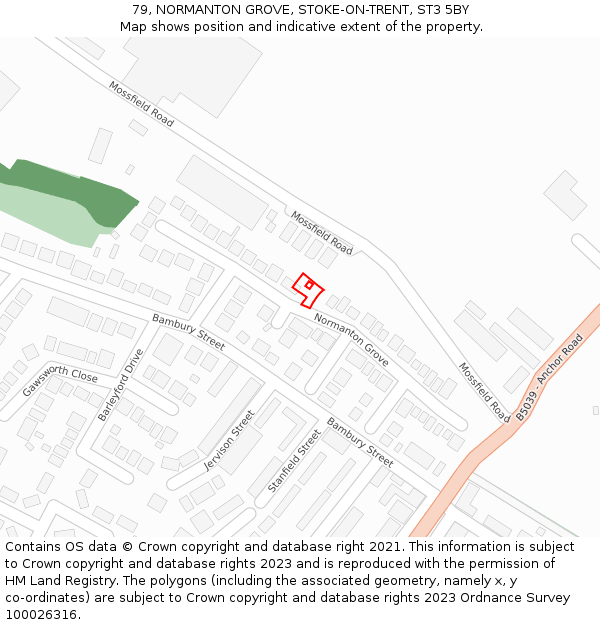 79, NORMANTON GROVE, STOKE-ON-TRENT, ST3 5BY: Location map and indicative extent of plot