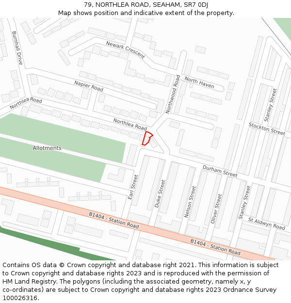 79, NORTHLEA ROAD, SEAHAM, SR7 0DJ: Location map and indicative extent of plot