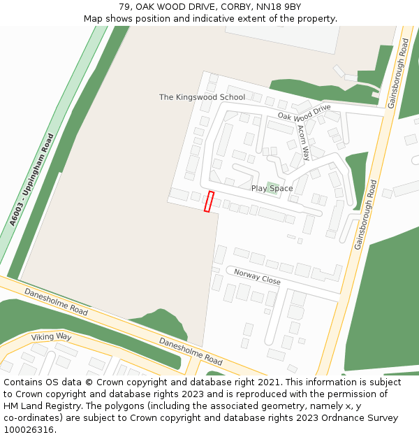 79, OAK WOOD DRIVE, CORBY, NN18 9BY: Location map and indicative extent of plot