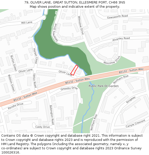 79, OLIVER LANE, GREAT SUTTON, ELLESMERE PORT, CH66 3NS: Location map and indicative extent of plot