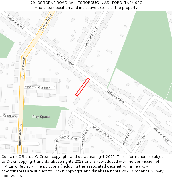 79, OSBORNE ROAD, WILLESBOROUGH, ASHFORD, TN24 0EG: Location map and indicative extent of plot