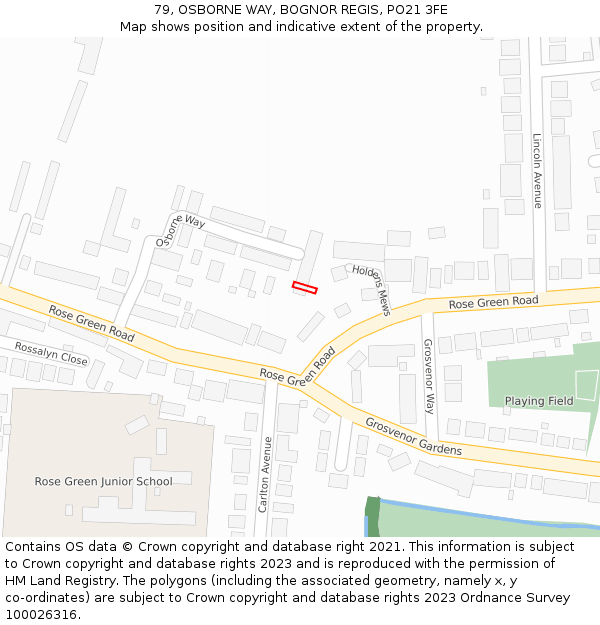 79, OSBORNE WAY, BOGNOR REGIS, PO21 3FE: Location map and indicative extent of plot