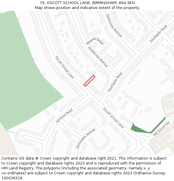 79, OSCOTT SCHOOL LANE, BIRMINGHAM, B44 9EN: Location map and indicative extent of plot