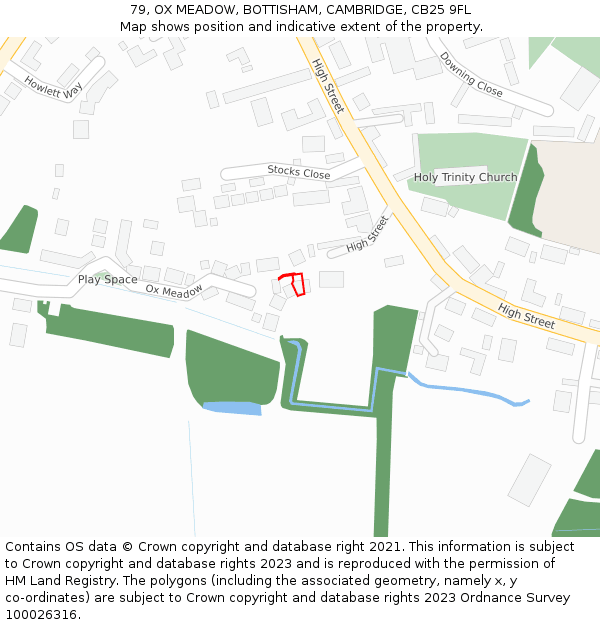 79, OX MEADOW, BOTTISHAM, CAMBRIDGE, CB25 9FL: Location map and indicative extent of plot