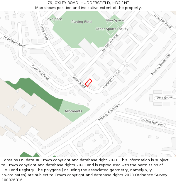 79, OXLEY ROAD, HUDDERSFIELD, HD2 1NT: Location map and indicative extent of plot