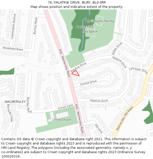 79, PALATINE DRIVE, BURY, BL9 6RR: Location map and indicative extent of plot