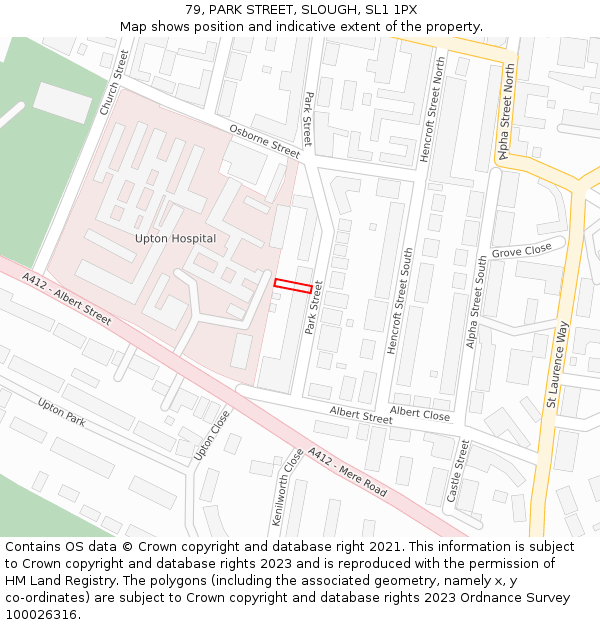 79, PARK STREET, SLOUGH, SL1 1PX: Location map and indicative extent of plot