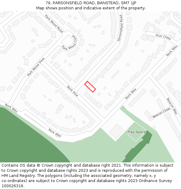 79, PARSONSFIELD ROAD, BANSTEAD, SM7 1JP: Location map and indicative extent of plot