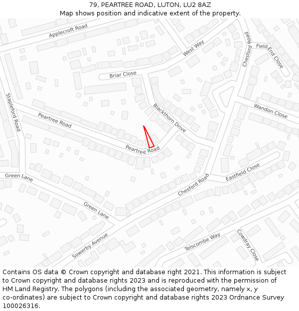 79, PEARTREE ROAD, LUTON, LU2 8AZ: Location map and indicative extent of plot