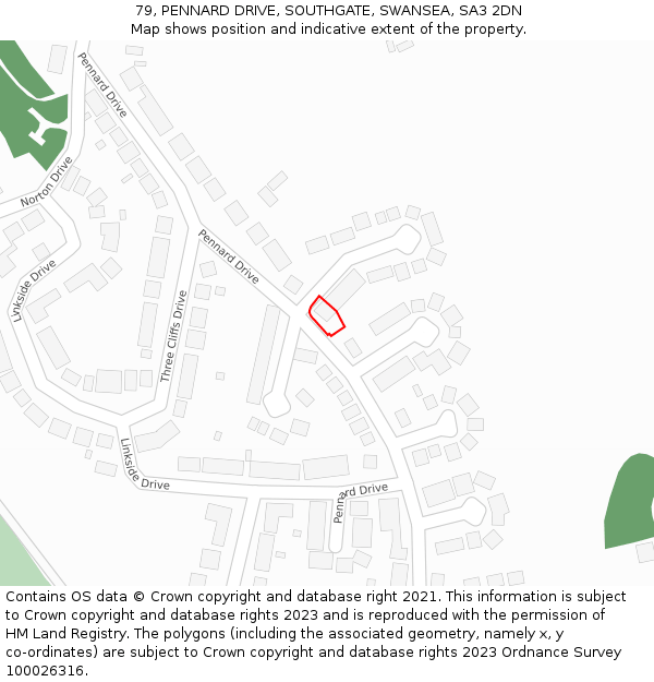 79, PENNARD DRIVE, SOUTHGATE, SWANSEA, SA3 2DN: Location map and indicative extent of plot