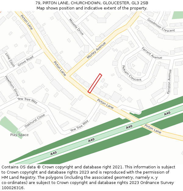 79, PIRTON LANE, CHURCHDOWN, GLOUCESTER, GL3 2SB: Location map and indicative extent of plot