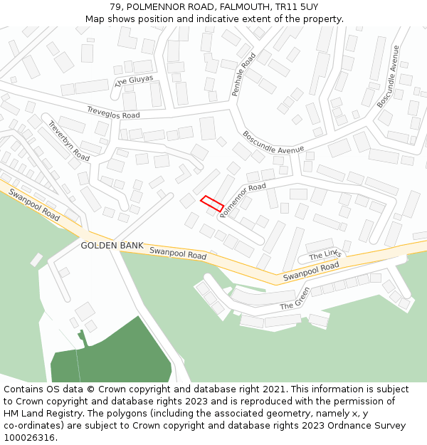 79, POLMENNOR ROAD, FALMOUTH, TR11 5UY: Location map and indicative extent of plot