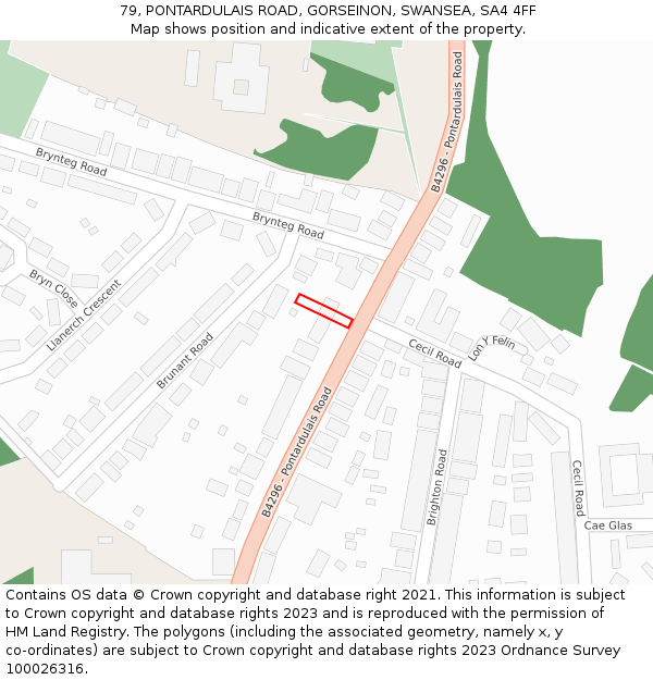 79, PONTARDULAIS ROAD, GORSEINON, SWANSEA, SA4 4FF: Location map and indicative extent of plot