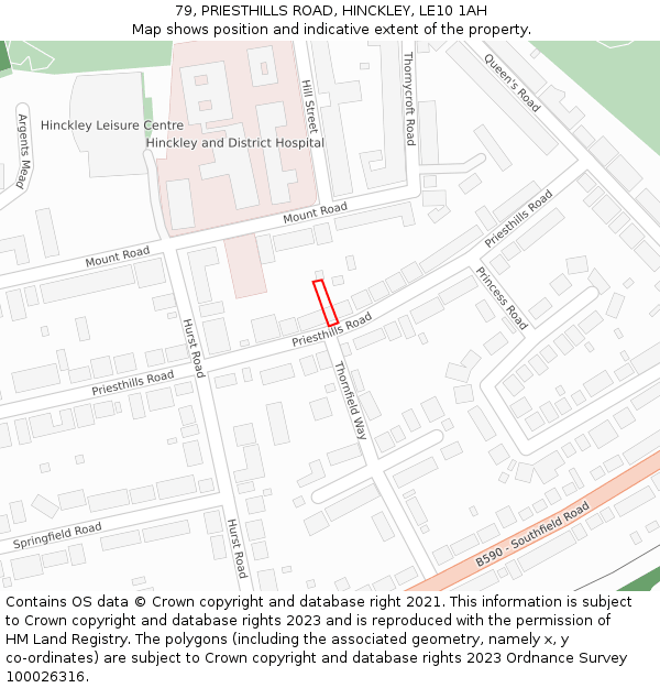 79, PRIESTHILLS ROAD, HINCKLEY, LE10 1AH: Location map and indicative extent of plot