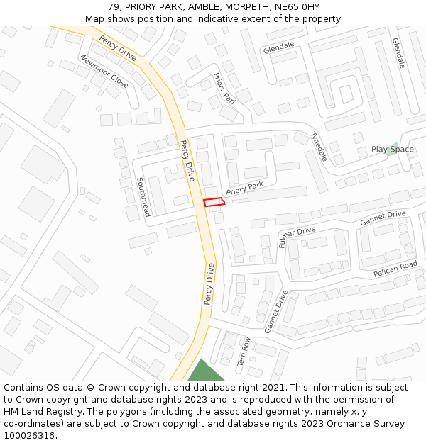 79, PRIORY PARK, AMBLE, MORPETH, NE65 0HY: Location map and indicative extent of plot