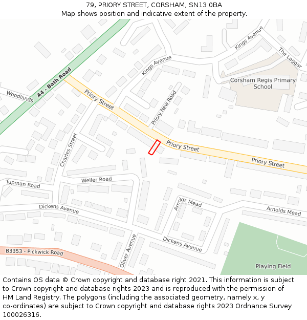 79, PRIORY STREET, CORSHAM, SN13 0BA: Location map and indicative extent of plot