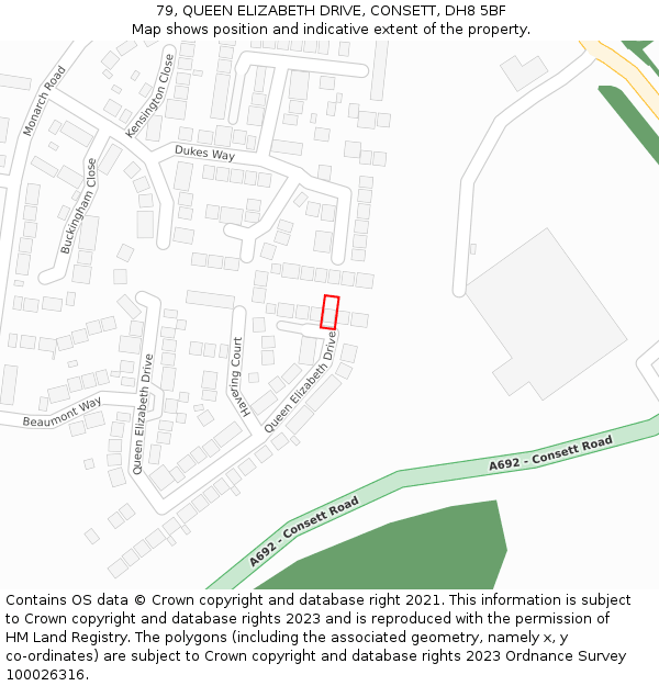 79, QUEEN ELIZABETH DRIVE, CONSETT, DH8 5BF: Location map and indicative extent of plot