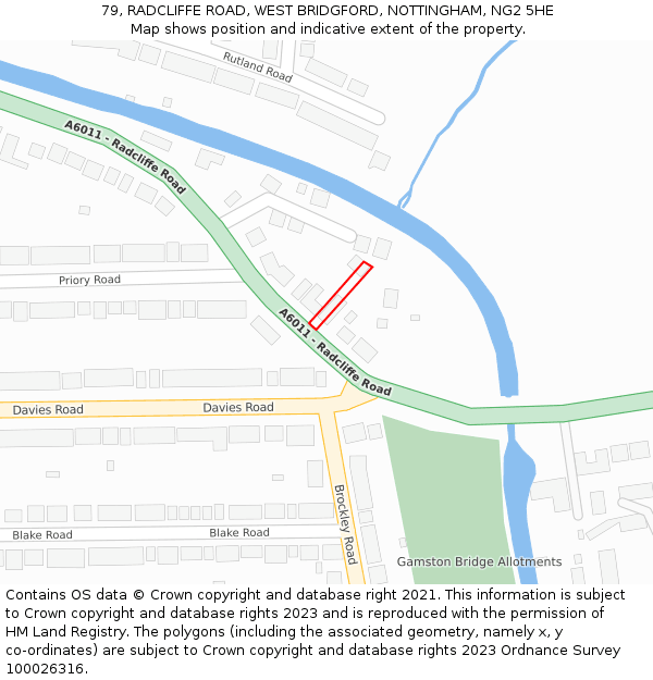 79, RADCLIFFE ROAD, WEST BRIDGFORD, NOTTINGHAM, NG2 5HE: Location map and indicative extent of plot