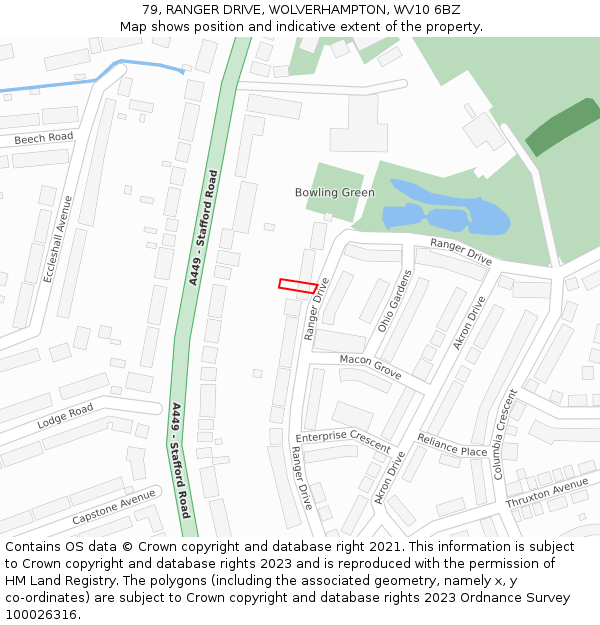 79, RANGER DRIVE, WOLVERHAMPTON, WV10 6BZ: Location map and indicative extent of plot