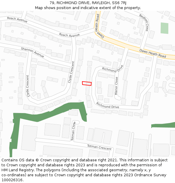 79, RICHMOND DRIVE, RAYLEIGH, SS6 7RJ: Location map and indicative extent of plot