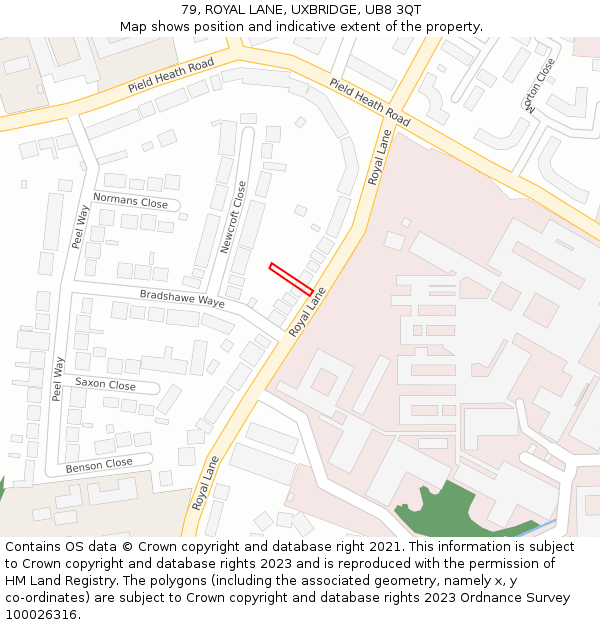 79, ROYAL LANE, UXBRIDGE, UB8 3QT: Location map and indicative extent of plot