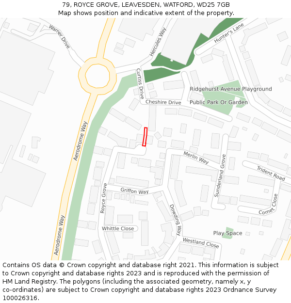 79, ROYCE GROVE, LEAVESDEN, WATFORD, WD25 7GB: Location map and indicative extent of plot