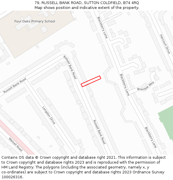 79, RUSSELL BANK ROAD, SUTTON COLDFIELD, B74 4RQ: Location map and indicative extent of plot