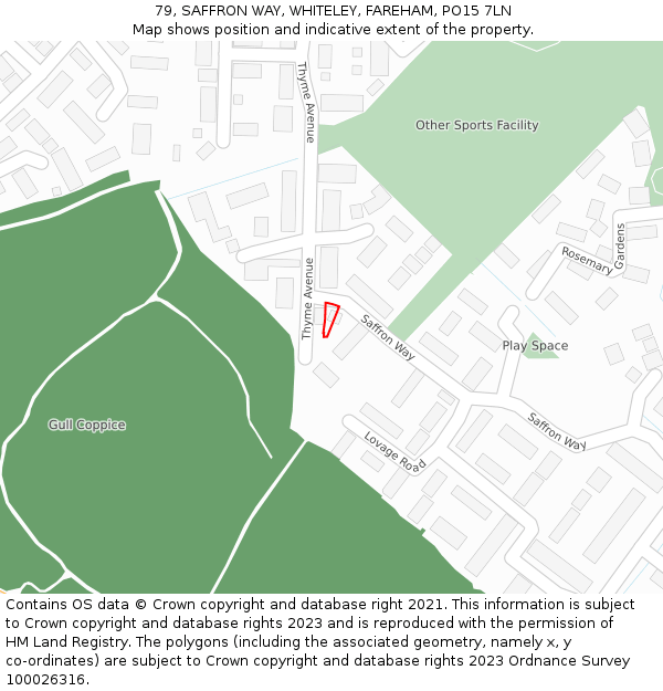 79, SAFFRON WAY, WHITELEY, FAREHAM, PO15 7LN: Location map and indicative extent of plot