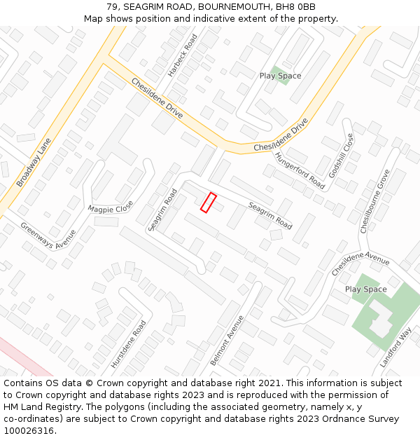 79, SEAGRIM ROAD, BOURNEMOUTH, BH8 0BB: Location map and indicative extent of plot