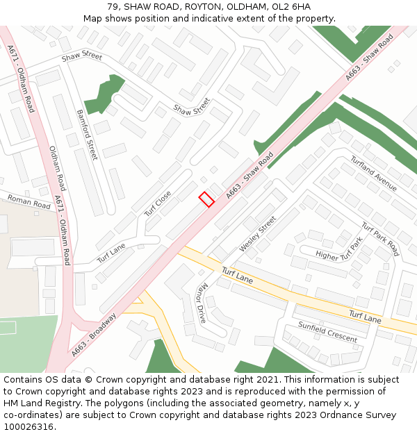 79, SHAW ROAD, ROYTON, OLDHAM, OL2 6HA: Location map and indicative extent of plot