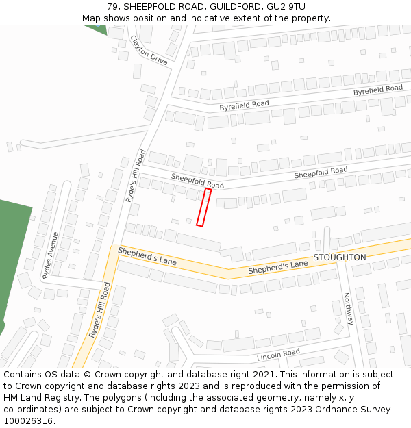 79, SHEEPFOLD ROAD, GUILDFORD, GU2 9TU: Location map and indicative extent of plot