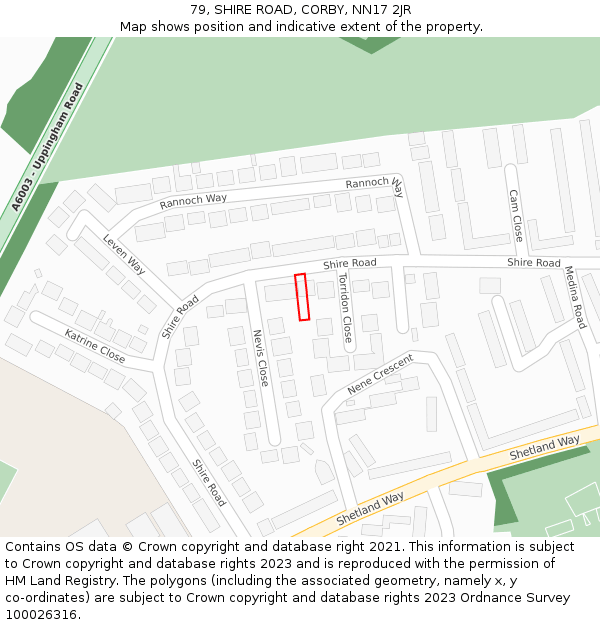 79, SHIRE ROAD, CORBY, NN17 2JR: Location map and indicative extent of plot