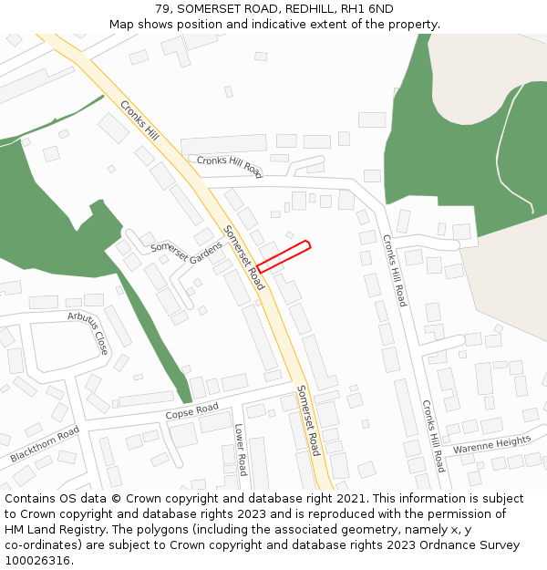 79, SOMERSET ROAD, REDHILL, RH1 6ND: Location map and indicative extent of plot