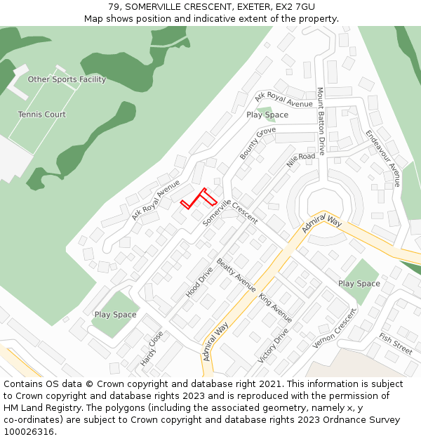 79, SOMERVILLE CRESCENT, EXETER, EX2 7GU: Location map and indicative extent of plot