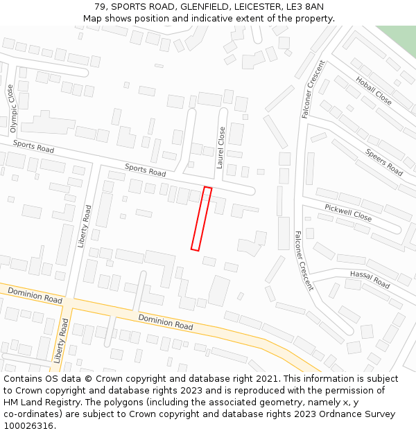 79, SPORTS ROAD, GLENFIELD, LEICESTER, LE3 8AN: Location map and indicative extent of plot