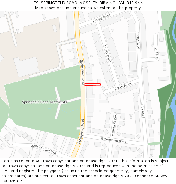 79, SPRINGFIELD ROAD, MOSELEY, BIRMINGHAM, B13 9NN: Location map and indicative extent of plot