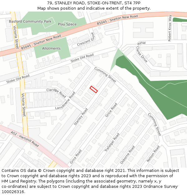 79, STANLEY ROAD, STOKE-ON-TRENT, ST4 7PP: Location map and indicative extent of plot