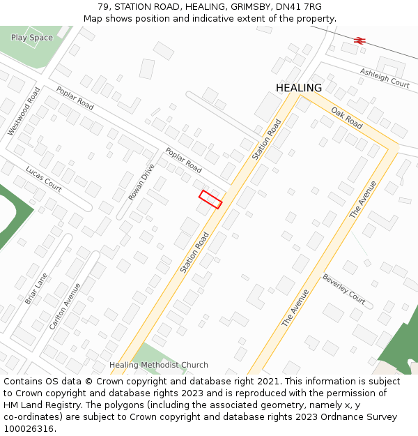 79, STATION ROAD, HEALING, GRIMSBY, DN41 7RG: Location map and indicative extent of plot