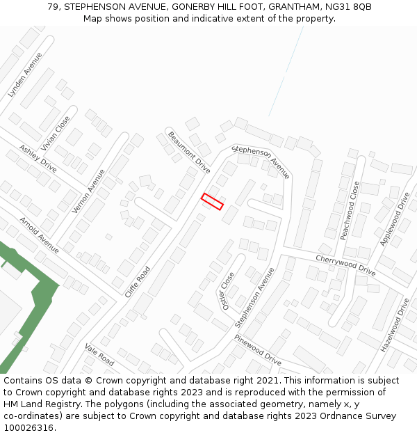 79, STEPHENSON AVENUE, GONERBY HILL FOOT, GRANTHAM, NG31 8QB: Location map and indicative extent of plot