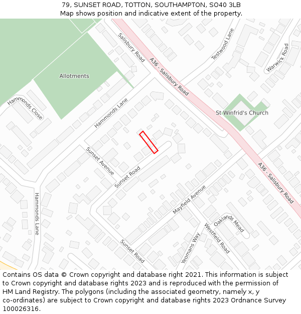 79, SUNSET ROAD, TOTTON, SOUTHAMPTON, SO40 3LB: Location map and indicative extent of plot