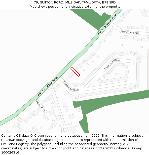 79, SUTTON ROAD, MILE OAK, TAMWORTH, B78 3PD: Location map and indicative extent of plot