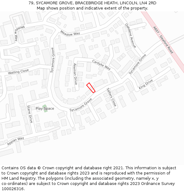 79, SYCAMORE GROVE, BRACEBRIDGE HEATH, LINCOLN, LN4 2RD: Location map and indicative extent of plot