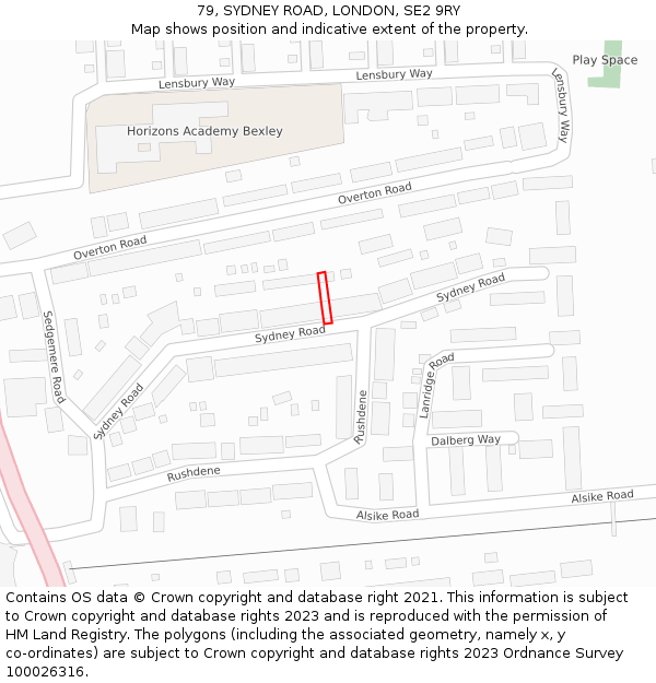 79, SYDNEY ROAD, LONDON, SE2 9RY: Location map and indicative extent of plot