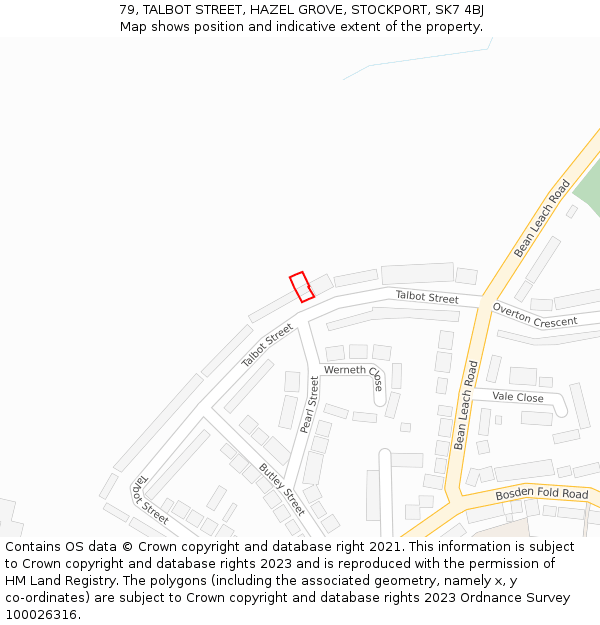 79, TALBOT STREET, HAZEL GROVE, STOCKPORT, SK7 4BJ: Location map and indicative extent of plot