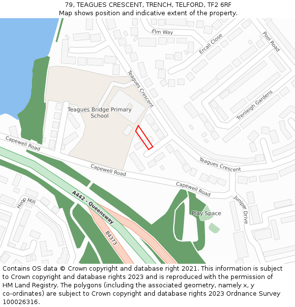 79, TEAGUES CRESCENT, TRENCH, TELFORD, TF2 6RF: Location map and indicative extent of plot