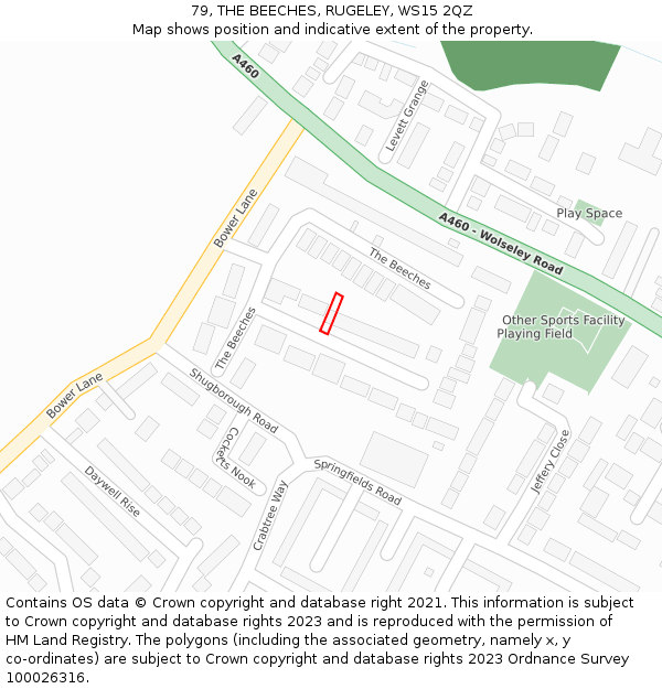 79, THE BEECHES, RUGELEY, WS15 2QZ: Location map and indicative extent of plot