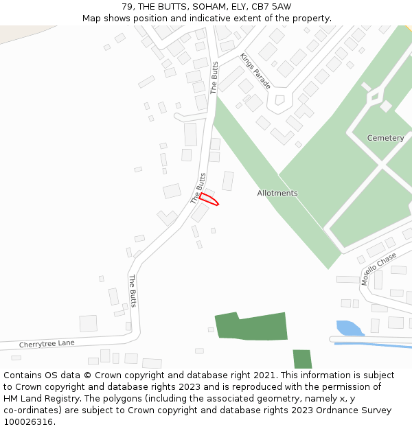 79, THE BUTTS, SOHAM, ELY, CB7 5AW: Location map and indicative extent of plot
