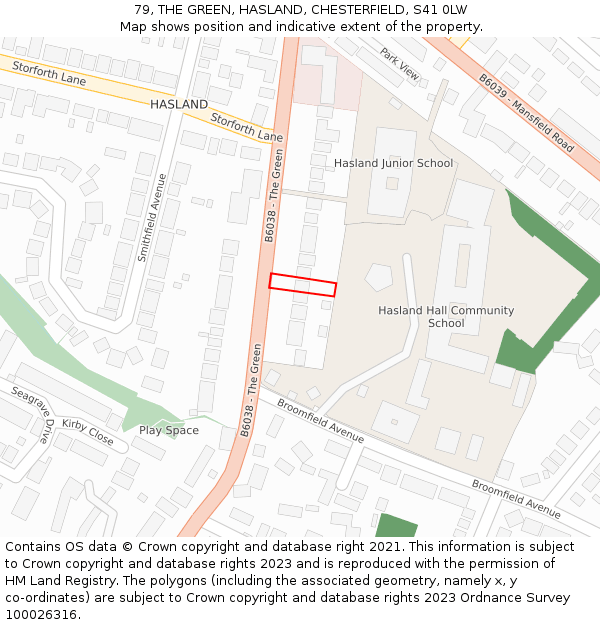 79, THE GREEN, HASLAND, CHESTERFIELD, S41 0LW: Location map and indicative extent of plot