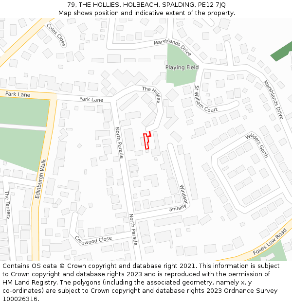 79, THE HOLLIES, HOLBEACH, SPALDING, PE12 7JQ: Location map and indicative extent of plot
