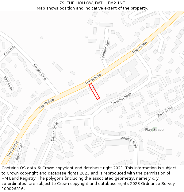 79, THE HOLLOW, BATH, BA2 1NE: Location map and indicative extent of plot